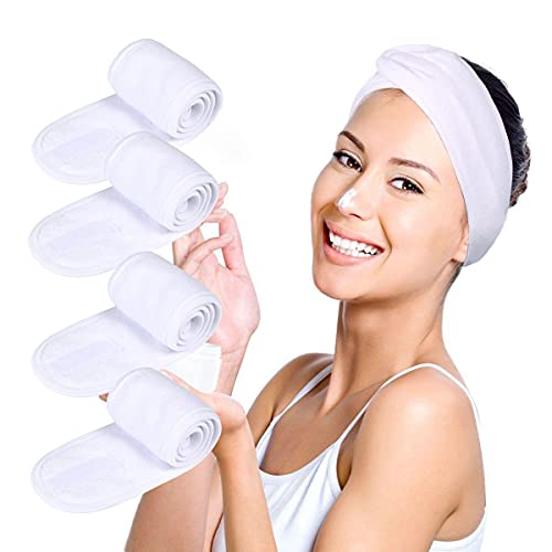 4PCS Facial Spa Headbands for wahsing Face Makeup Shower Bath Wrap (White) - color: White