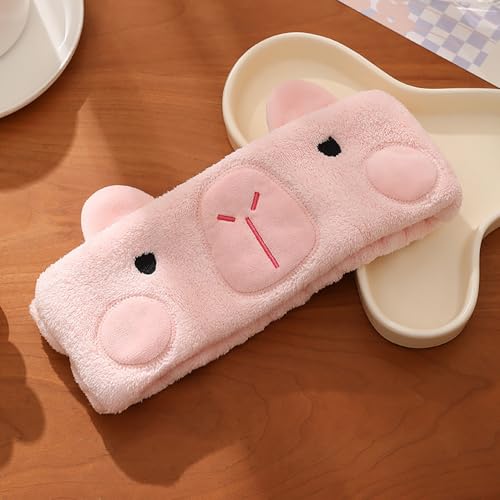 PERFECTSIGHT Kawaii Headband for Spa, Makeup, Washing Face, Party - 2 Pack Cute Hair Band for Shower Beauty Skincare, Soft Facial Headbands for Girls and Women (Brown+Pink Capybara) - color: Brown+Pink Capybara