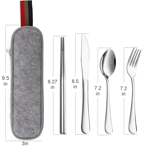 DEVICO Travel Utensils with Case, 5 Piece Portable Silverware Set for Work - color: Silver