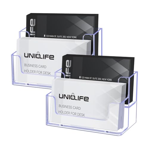 Uniclife 2 Pack Acrylic Business Card Holder for Desk, 120 Card Capacity - color: 2 Slot, size: 2 Pack