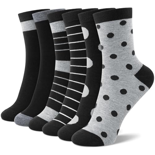 6 Pairs Crew Socks for Women, Soft Cute Funny Cotton Socks - color: Nocturne Melody
