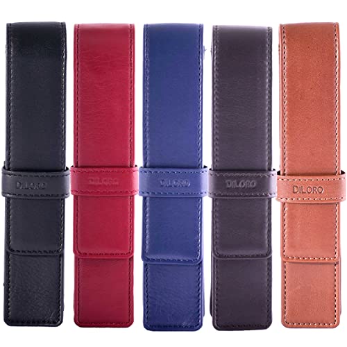 DiLoro Leather Single Pen Case Pencil Pouch Holder for One Fountain Ballpoint Rollerball Pen and Pencil (Red) - color: Red