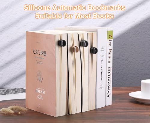 6Pcs Automatic Bookmark, Silicone Smart Book Marks for Reading Women, Men, Kids,Cute Unique Book Markers Bookmark Clip Reading Accessories Gifts for Book Lovers - color: 1 Dark Grey+1 Light Grey+1 Beige+1 Yellow+1 Red+1 Blue