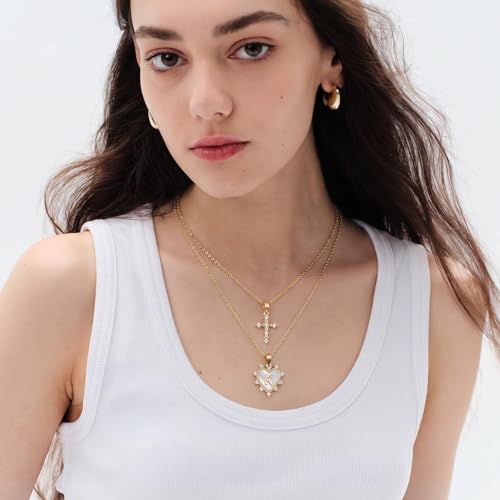 KissYan Layered Initial Cross Necklace for Women