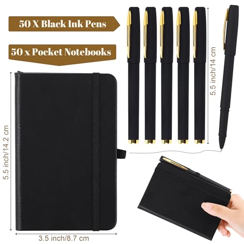 50 Pack Pocket Notebook Journals with Pens, 160 Pages, 3.5x5.5 Inches, A6 Mini Notebooks Small Journals College Ruled Hardcover Notebook PU Leather Notepad with Pen Holder for Office School