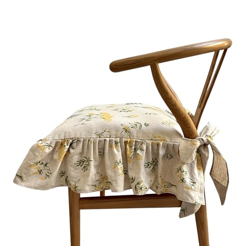 Korean Made Chair Pad Slipcover, 1 Cover, 17.5"x17.5" Chair Cushion Cover Ties with Ruffle Farmhouse Decor Covers Only, Gift for Mom (Beige Floral) Stocking Stuffer - color: Beige Flower