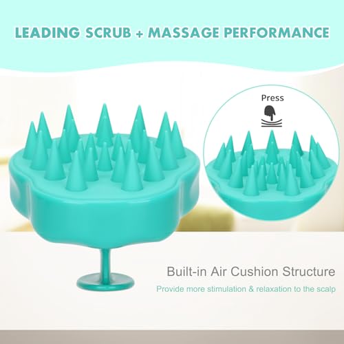FREATECH Massager Shampoo Brush with Soft Silicone Bristles for Scalp Care, Shower Hair Scalp Scrubber Exfoliator for Dandruff Removal and Hair Growth, Wet & Dry for Men, Women and Kids, Green - color: Green