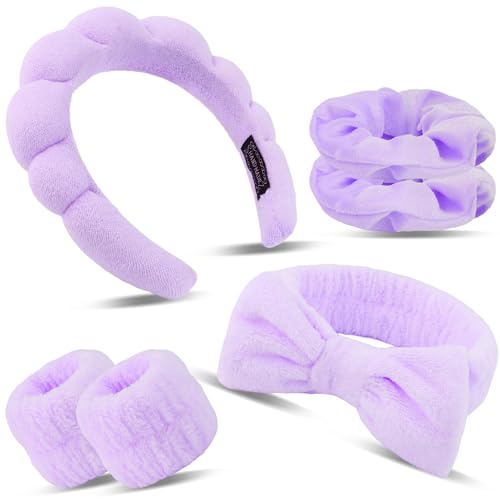 SuPoo Hairband, 6pcs Purple Spa Headband and Wristband Set, Soft Microfiber Material, Perfect Size, Strong Water Absorbent, Multi-Function Use for Skincare, Sports, Yoga, Makeup, Shower - color: 6pcs-purple