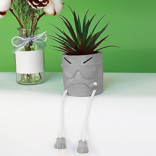 Zerzsy Artificial Succulents Plants in Cement Pots with Hanging Leg, Cute Small Fake Plant Kitchen Shelves Decor, Cool Office Decor Faux Succulent for Desk Shelf Decorations - color: 1 Pcs Set/Smoking