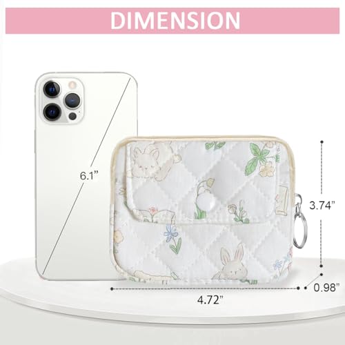 Cute Prints Cotton Quilted Coin Purse for Women Girls - color: TWO RABBITS