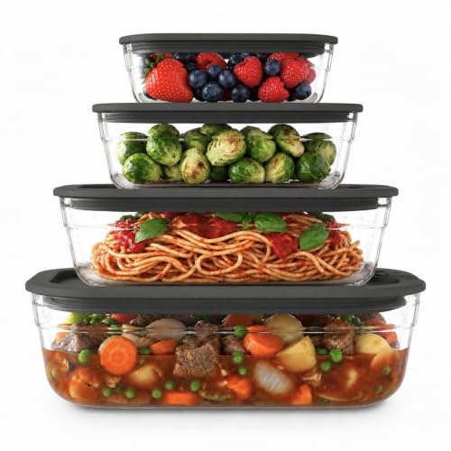 Naked Kitchen 8-Piece Food Storage Containers with Lids – Nesting Borosilicate Glass Meal Prep Containers with Leak-Proof Airtight Seal – BPA Free, Microwave, Oven, Freezer & Dishwasher Safe – Black - color: Black
