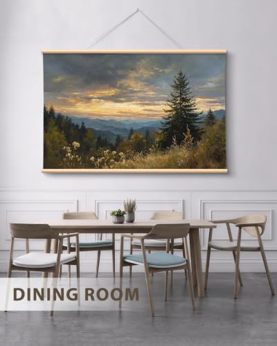 VIYYIEA Wood Framed Mountain Landscape Wall Art for Living Room, 36x54 Inch - color: Mountain Forest Scroll
