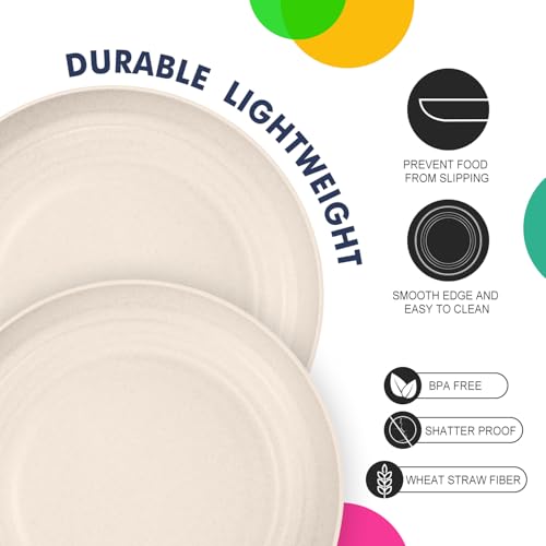 Homienly Wheat Straw Plates 8 PCS Unbreakable Dinner Plates - 10 inch Dishwasher & Microwave Safe Plastic Plates Reusable Lightweight Roud Plates, Plates for Kitchen, Dinner, Outdoor,Picnic (Beige) - color: Beige, size: 10 Inch