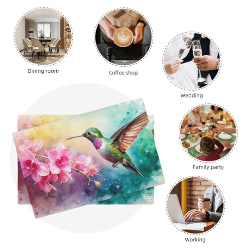Watercolor Hummingbird Print Placemats Set of 4 12x18 Inch - color: Pink, size: Set of 4