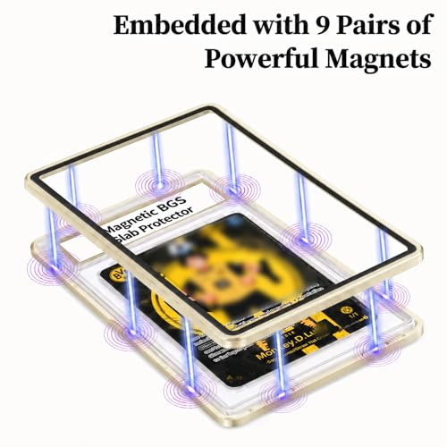 Magnetic BGS Slab Protector with Foldable Kickstand - UV Protection Tempered Glass & Aluminum Metal Bumper for 35PT Beckett Graded Cards, 9-Point Secure Lock Display Guard & Clear View (Gold) - color: Light Gold, size: BGS Card Case