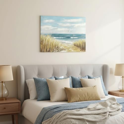 arttitue Canvas Wall Art Beach Picture: Coastal Scene Prints Decor Bedroom Bathroom Ocean Seascape Waves Painting Modern Seaside Sea Grass Seagull Artwork for Home Office Kitchen - color: Beach Path, size: 24"L x 18"W