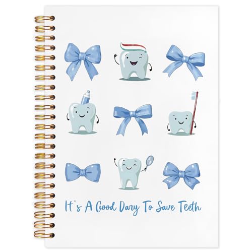 WUCHJ Dentist Gifts Notebook, Dental Hygienist Gifts Journal, Coquette Blue Bow Cute Tooth Spiral Notebook Journal for Note Taking, Dentist Office Supplies, 5.5x8.3 Inch - color: blue bow teeth
