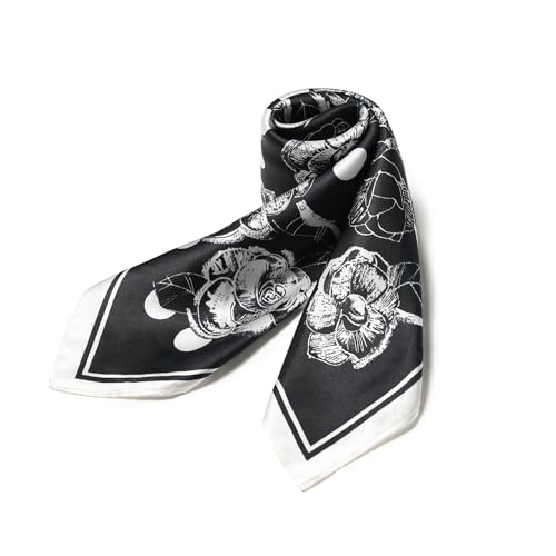 100% Mulberry Silk Scarf - 21" Square Lightweight Neckerchief, Gift Packed - color: Black-2