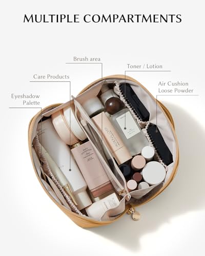 EACHY Travel Makeup Bag for Women, Flat Open Cosmetic Bag, Yellow, Medium - color: A - Yellow, size: Medium
