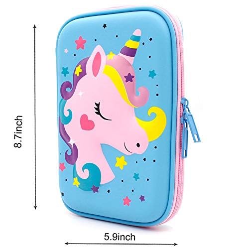 Surpop 3D EVA Unicorn Pencil Case for Girls with 4 Pens, Unicorn2 Blue - color: Unicorn2 blue