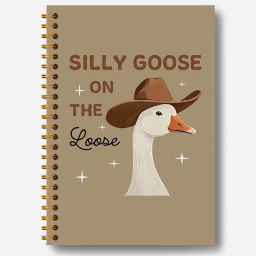Funny Cowboy Goose Notebook, Goose on the Loose Journal, Vintage Western Journal, Trendy Farm Animal Hardcover Spiral Notebooks 5.5x8.3 Inch - color: Section 1