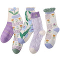 5/6 Pair Crew Socks for Women Floral Socks - color: Purple, Green