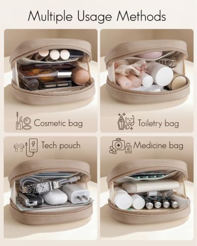 VLANDO Travel Makeup Pouch,PU Leather Pouch with Interior Pockets,Toffee - color: Small-Toffee