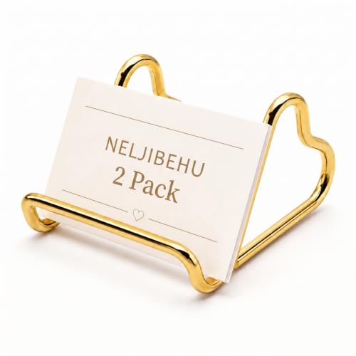 2 Pcs Cute Gold Metal Heart Business Card Holder for Desk - color: gold