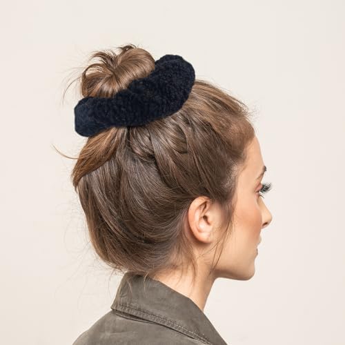 Scrunchies for Women Girls 6Pcs Black Velvet Scrunchies for Thick Hair Ultra Textured Soft Scrunchy Hair Ties Solid Elastic Hair Bands Fuzzy Ponytail Holders Cute Hair Accessories Holiday Gift - color: Black(A) 6PCS
