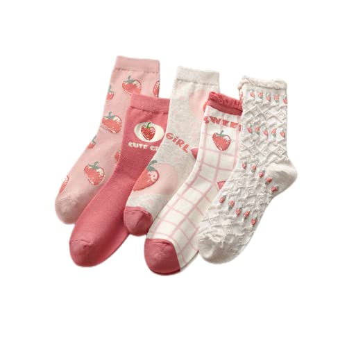 OTAODKA Cute Cotton Socks for Women Novelty Ankle Athletics Sock - color: 5 Pack Strawberry