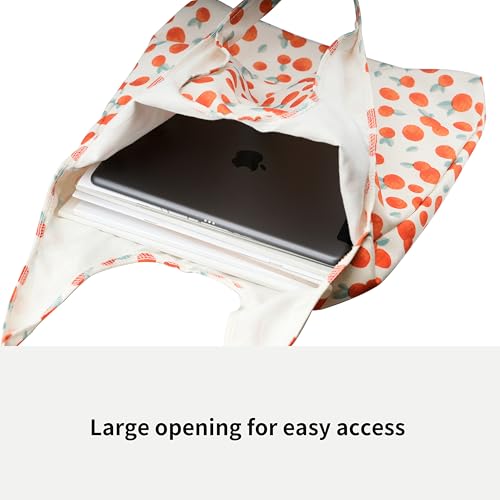 REDSINDA Canvas Tote Bag, Large Capacity Shoulder Bag with Inner Pockets, Foldable Shopping Bag - color: Orange Fruit