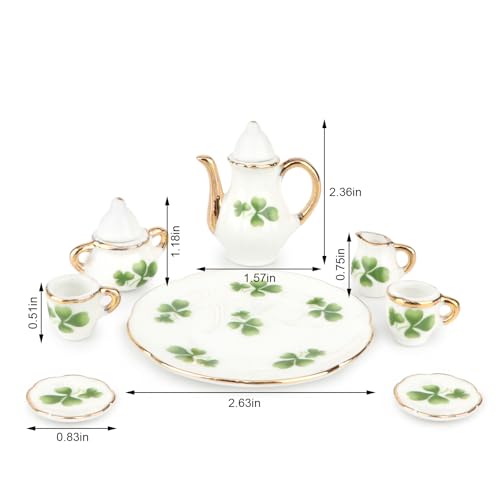 Miniature Tea Set 1/6 Scale Dollhouse Accessories Porcelain Lucky Clovey - color: Lucky Clover
