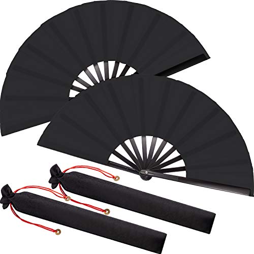 Maitys 2 Packs Large Folding Hand Fans, 13'', Black - color: Black