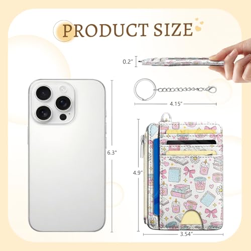 Kelvoris Credit Card Holder Small Wallet Women, Slim RFID, Book Coffee Bow - color: Book Bow