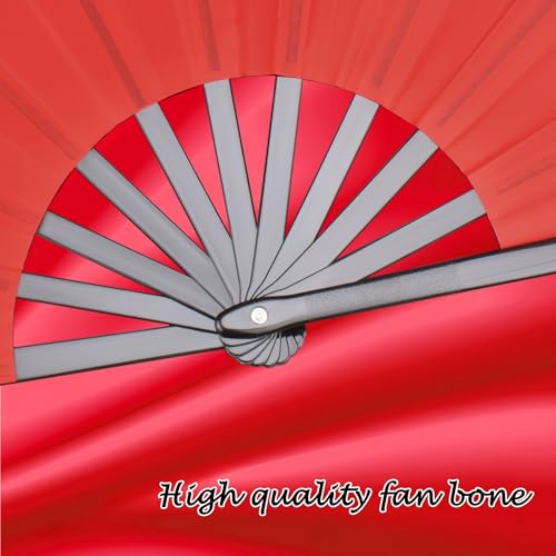 4 Pack Large Folding Hand Fan, Red Chinese Kung Fu Tai Chi Fan Nylon-Cloth Fan For Men And Women Performance, Dance, Decorations, Festival, Gift (4p Folding fan red) - color: 4p Folding fan red