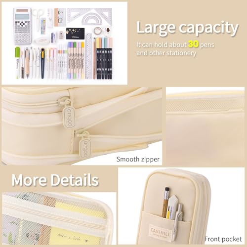 EASTHILL Big Capacity Pencil Case Large Pencil Pouch Stationery Pen Bag for Teen Girls-Cream - color: Cream