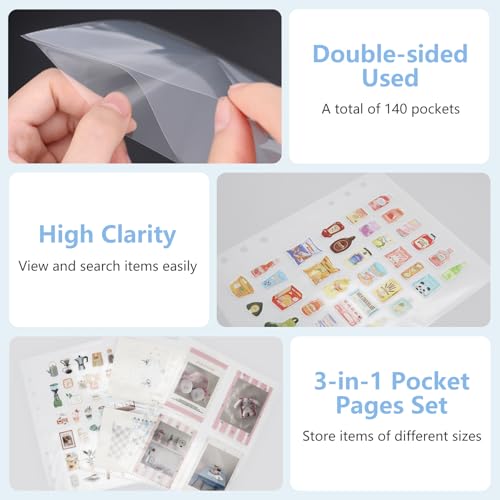 30 Sheets Clear Binder Sleeves 1/2/4 Pocket Sheets Protectors Double Sided Plastic Sleeves for Photo Card Sticker Storage Organizer 6 Ring A5 Binder Inserts Refills Pocket Pages Set