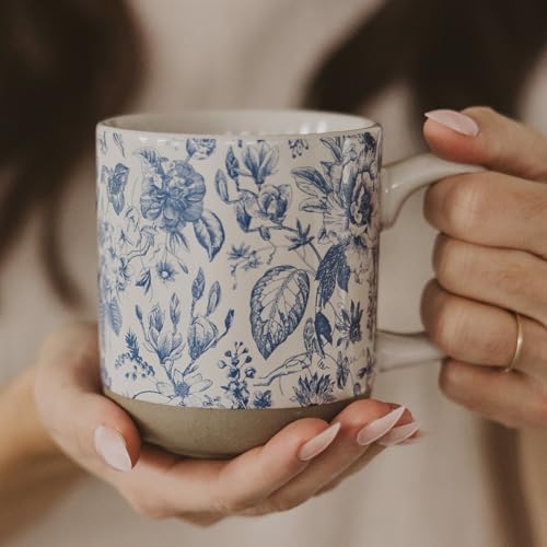 Sweet Water Decor Blue Delft Stoneware Coffee Mugs - 14oz Cute Coffee Mugs for Hot & Cold Drinks - Dishwasher & Microwave Safe - Spring Home Decor and Gift - Ideal Tea & Espresso Mugs - style: Blue Delft