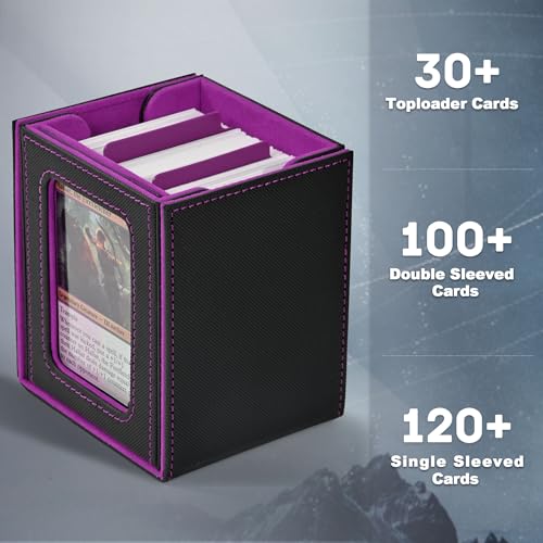 ZLCA MTG Deck Box with Commander Window Display, Trading Card Storage Box Holds 100 Double-Sleeved Cards Suitable for TCG/CCG/PTCG/EDH/Magic/Sport Cards (Black&Purple) - color: Black&Purple, size: B-Vertical-Commander
