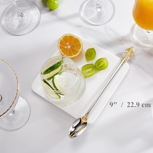 KEAWELL Luxurious 4-Piece 9-Inch Iced Tea Spoon Set (Gold Accent) - color: Gold Accent