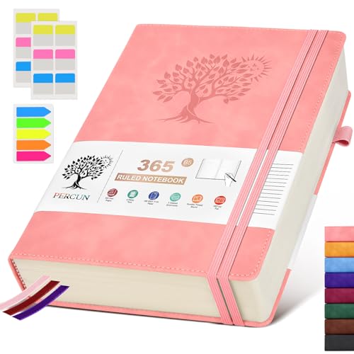 PERCUN B5 Lined Journal Notebook - 365 Page Large Leather Journals for Writing Women Men，Hardcover Notebook with 100Gsm Thick Pages，Daily Diary for Travel, Work，School，College Ruled (7.6" x 10.3") - color: Pink, size: B5