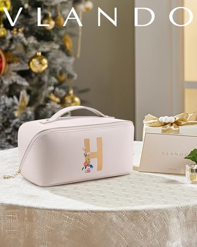 VLANDO Makeup Travel Bag,Vacation Essentials，Letter H,Off White - color: 14.White-H
