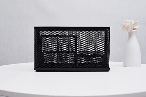 Annova Mesh Desk Organizer Office with 7 Compartments + Drawer/Desk Tidy Candy/Pen Holder/Multifunctional Organizer (Black) - color: Black