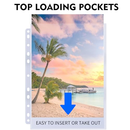 50 Pack 8x10 Photo Sleeves for 3 Ring Binder - Holds 100 Photos, Archival Safe, Acid-Free, Clear Plastic Page Protectors for Photo Albums, Postcards, Pictures - size: 8"x10"