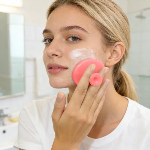 Silicone Face Scrubber-Soft Facial Cleansing Brush for Skincare Routine,Exfoliating Pad & Scalp Scrubber for Home Spa - color: Pink, size: 1-pack