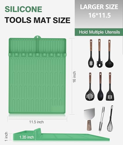 Silicone Grill Mat for Blackstone Griddle Accessories, 8-Slot Tool Mat - color: Light green