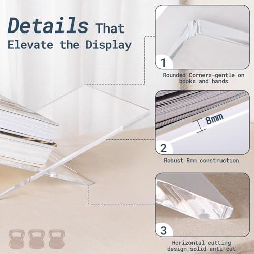 PUERSI Acrylic Book Stands for Display, 15.8 x 9.5 x 4.3 in Open Bookstand - color: Clear