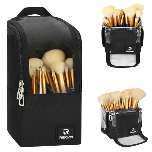Relavel Makeup Brush Bag, Foldable Stand Up Large Makeup Brush Holder