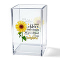 Rise Above The Storm and You Will find The Sunshine Acrylic Cosmetic Pencil Pen Holder Cup, Positive Sunflower Desk Organizer Accessories for Home Office Decor, Motivational Gifts for Women Girl - style: Rise Above