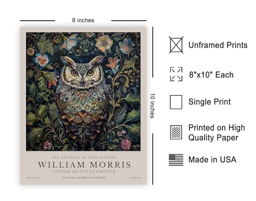 Poster Master Owl Print - William Morris Poster - Botanical Illustration - Floral Exhibition Wall Design - Flower & Animal Artwork - Aesthetic Office, Living Room or Bedroom Decor - 8x10 UNFRAMED Wall Art - color: Style-09, size: 8"L x 10"W